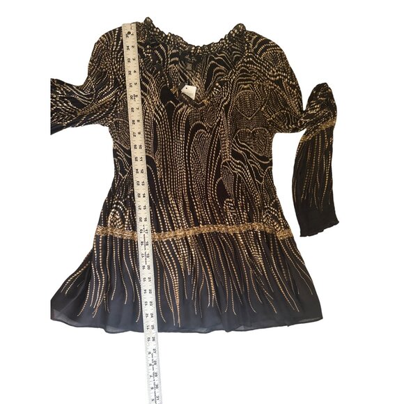 Melissa Paige Petite Women's Long Sleeve Blouse Size P/S Black & Gold Pattern - Picture 7 of 8